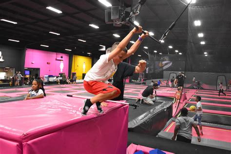 Inside each <b>Sky</b> <b>Zone</b> location, a wall-to-wall half-pipe made entirely of trampolines gives children and adults a venue where they can safely hop, bounce, and somersault to their hearts' content. . Sky zone clarksville tn